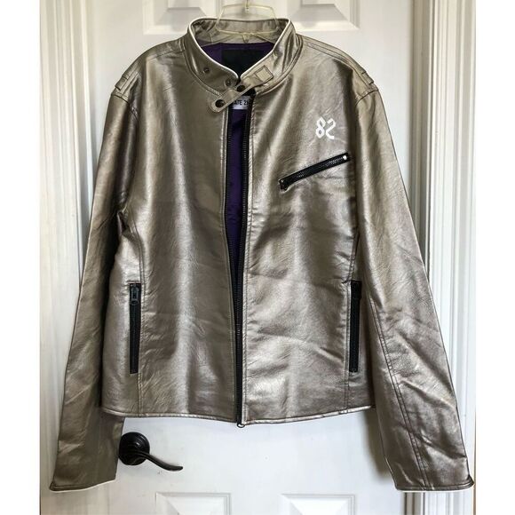 CREATE 2MRW -🎉HP🎉NWT -M Sz XL - 82 C'Est La Vie Silver Faux Leather Biker Jacket - Picture 11 of 16
